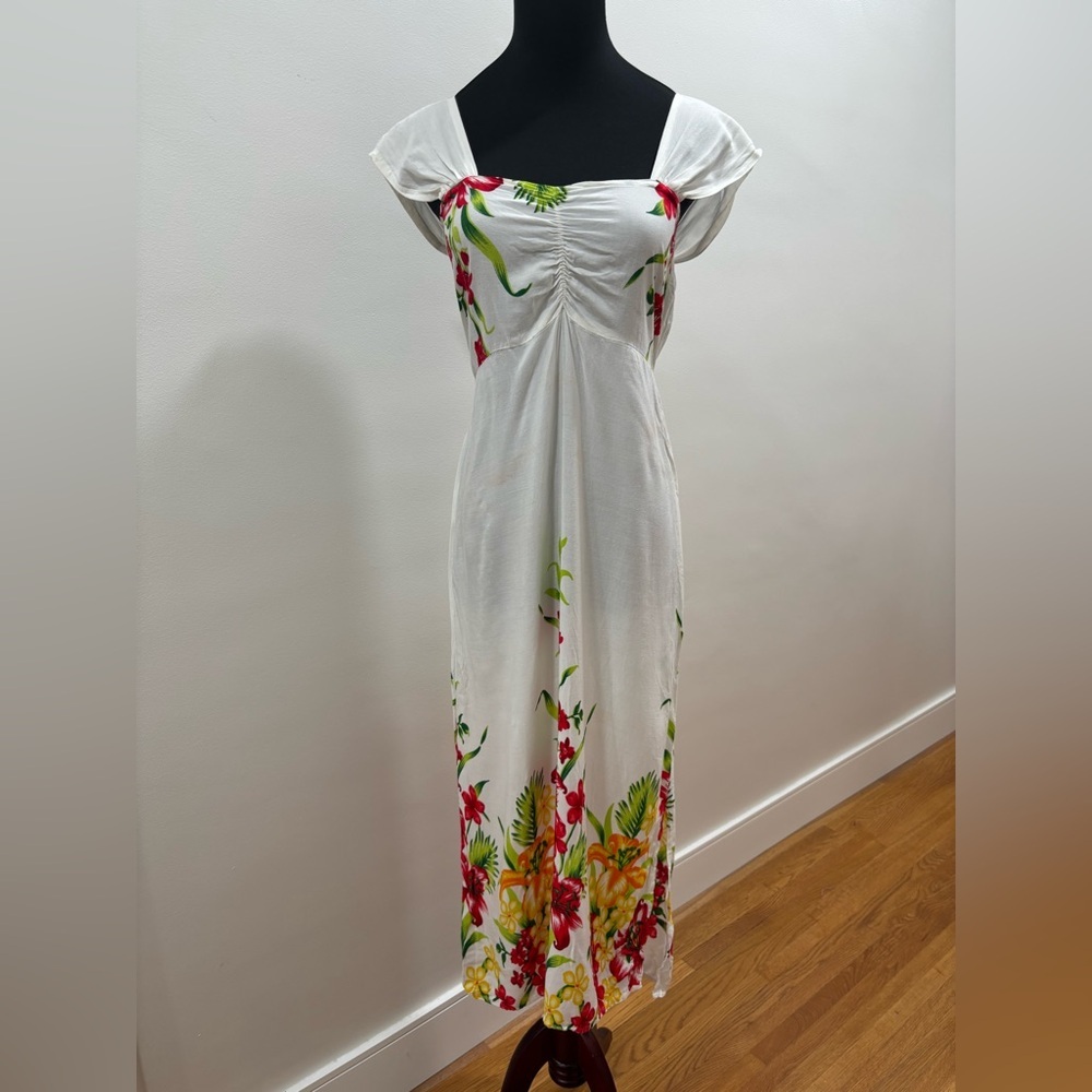 471. Floral White Dress with Red and Green Flower Accents